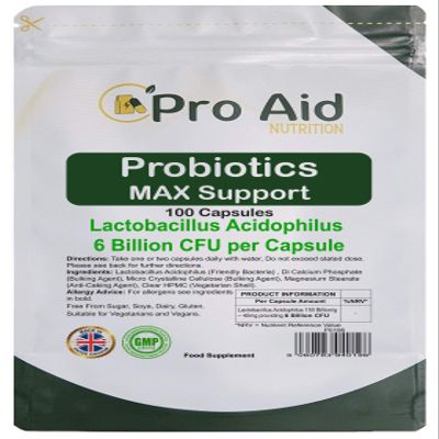 Probiotics Capsules Max Support 6 Billion CFU 100 Pack by ProAid | Healthy Gut | Digestion Support | Bio Cultures | Premium Vegetarian Capsules