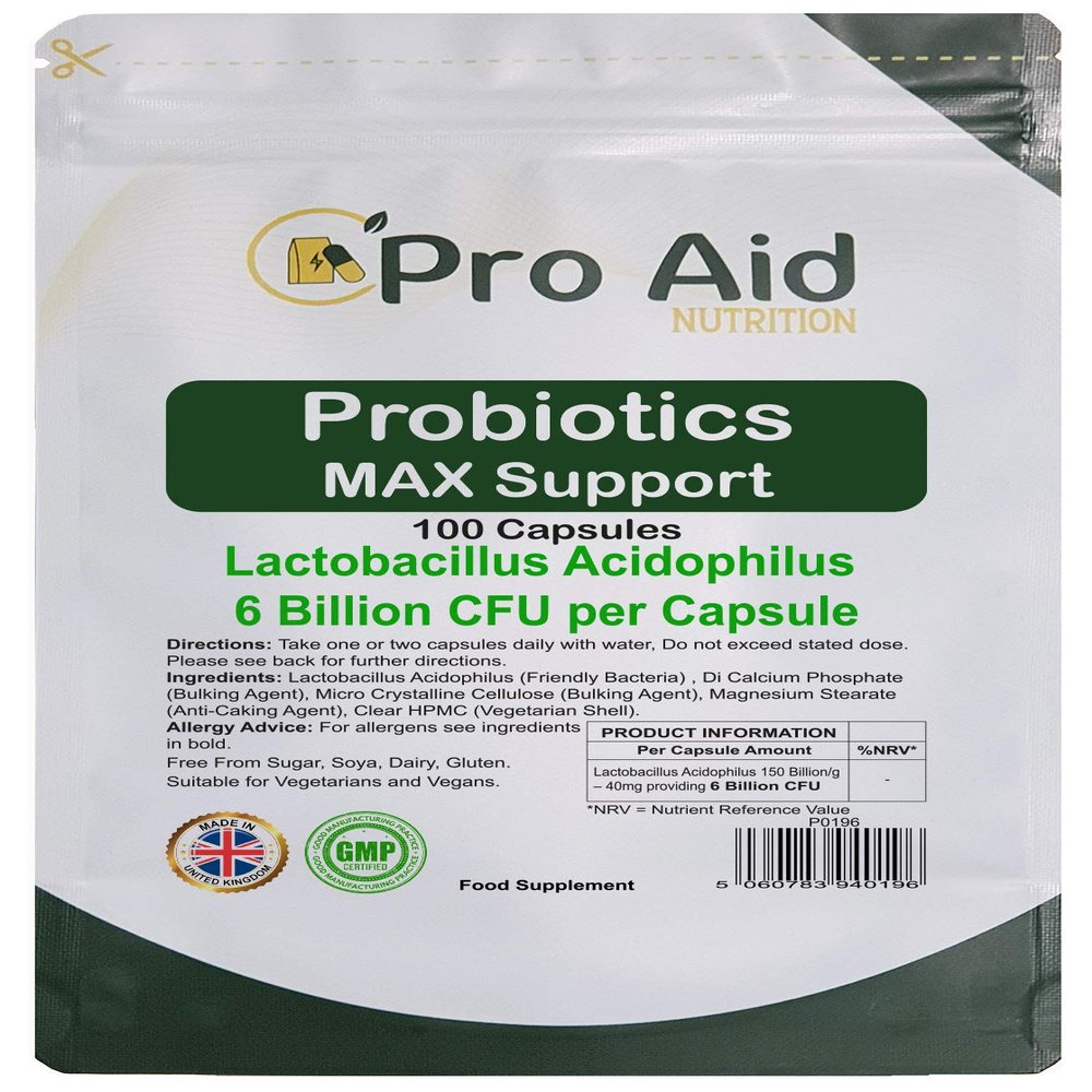 Probiotics Capsules Max Support 6 Billion CFU 100 Pack by ProAid | Healthy Gut | Digestion Support | Bio Cultures | Premium Vegetarian Capsules