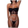 BBRS Ladies Sexy Lace Flashing Diamond Three-Point Lingerie Sexy Pajamas Black view 1