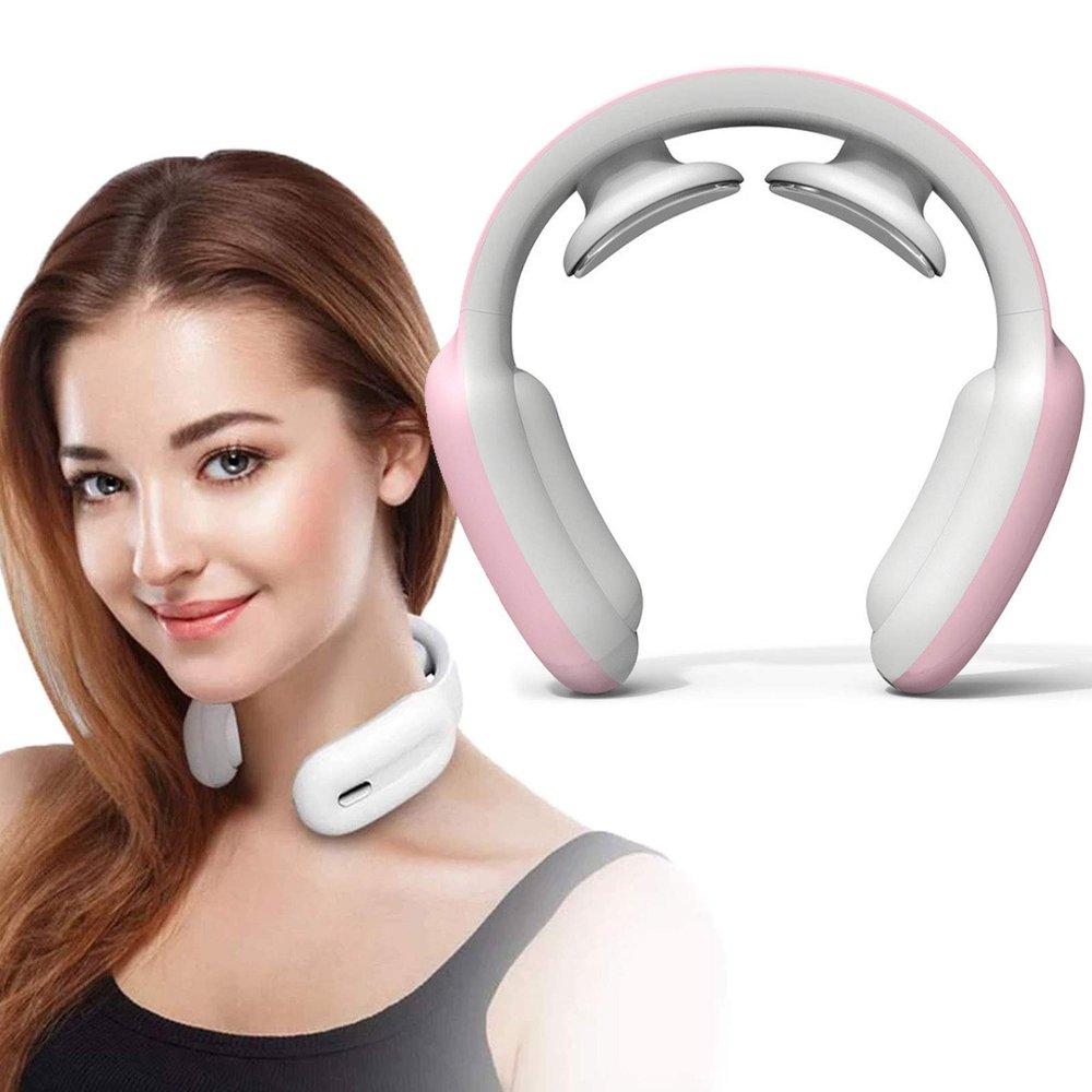 0 Outdoor Multifunction Neck Massager, Electromagnetic Pulse Neck Massager, 3 Modes & 15 Intensity Levels, Relax Muscle Relief Pain, Human Friendly Design, Portable Design for Car, Office, Home,Pink