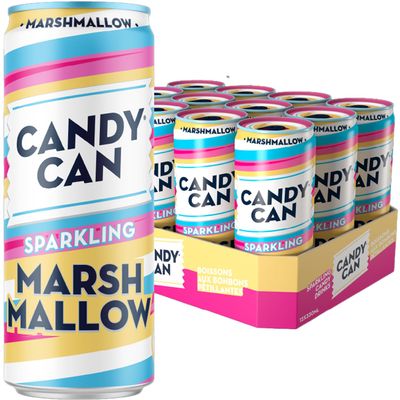 Candy Can Sparkling Marshmallow Soda,LowCalorie Vegan Soft Drink,GlutenFree Sparkling Pop, (12x330ml) Recyclable BPAFree Cans,Nostalgic Marshmallow Flavour for Light,Bubbly and GuiltFree Enjoyment