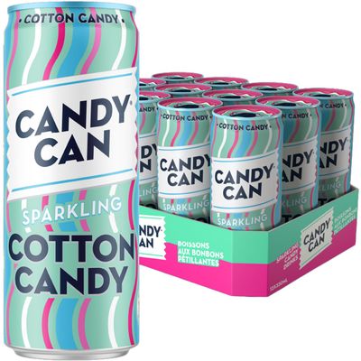 Candy Can Cotton Candy Fizzy Drink, (12 x330ml Cans), Low Calorie Sparkling Soda with Nostalgic Fairground Cotton Candy Flavour, No Added Sugar, Vegan, Gluten Free