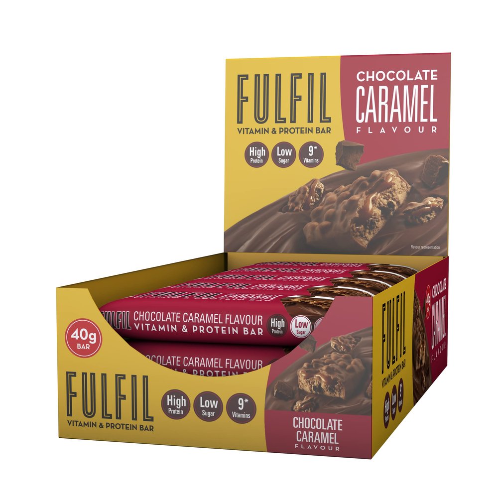 Fulfil Vitamin and Protein Bar (15 x 40 g Bars)  Chocolate Caramel Flavour  15 g High Protein, 9 Vitamins, Low Sugar