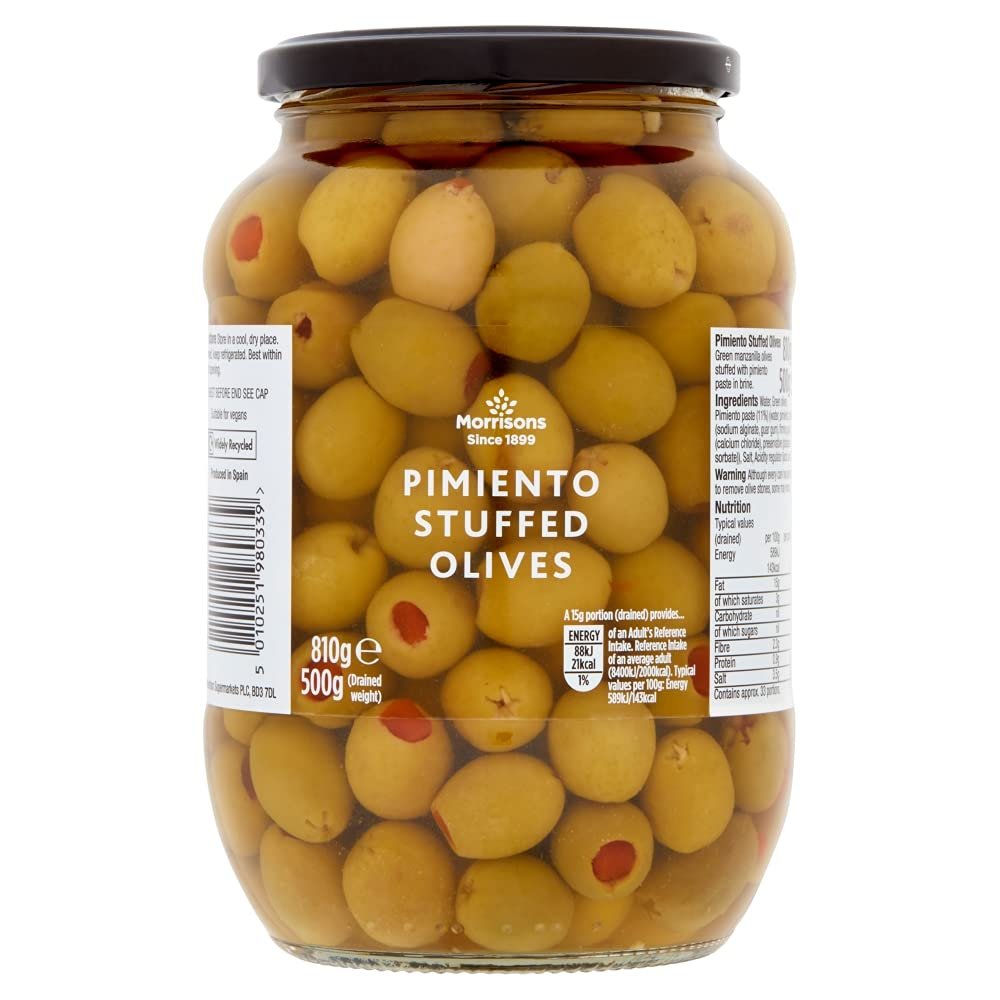 Morrisons Pimento Stuffed Green Olives in Brine 820 g x 6