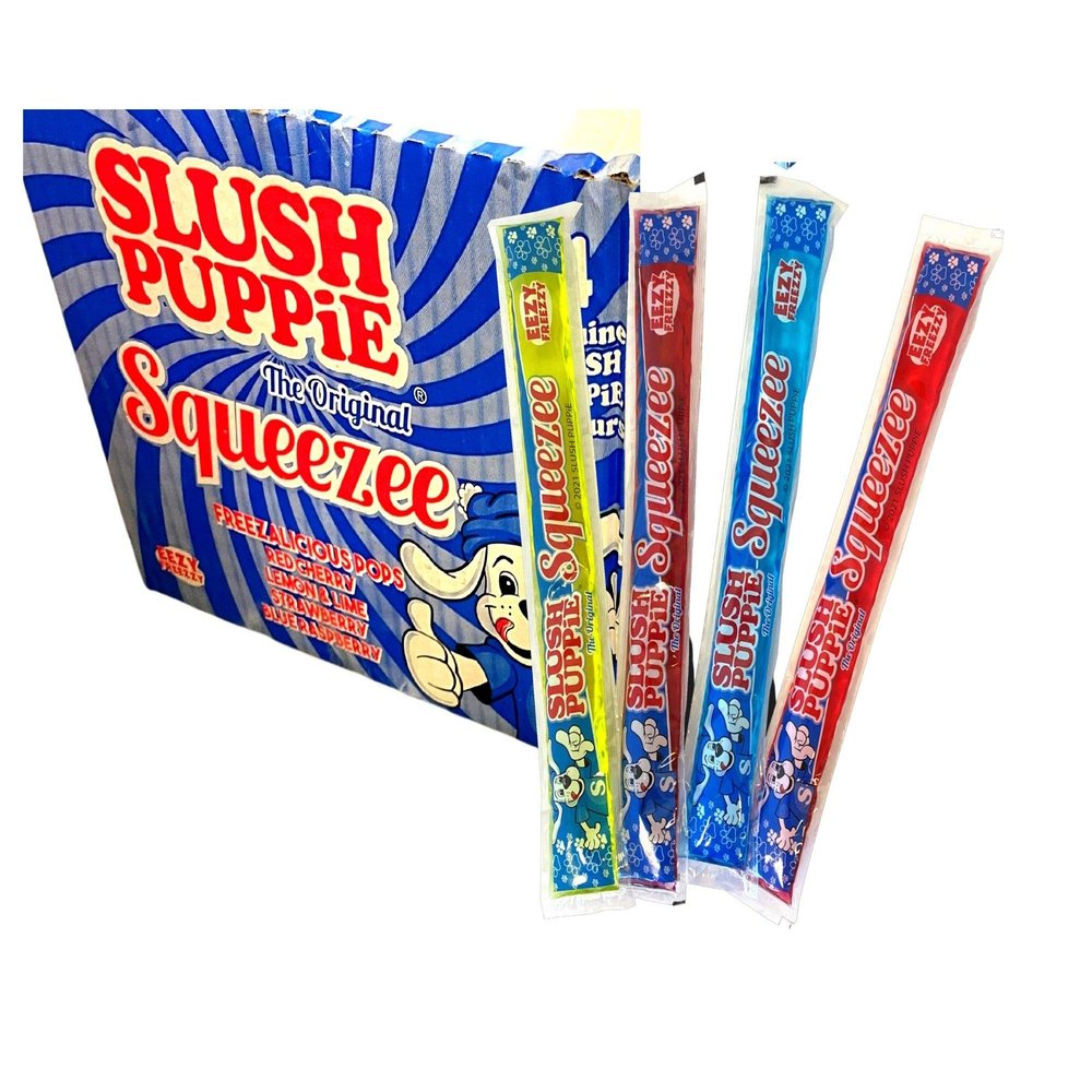 Slush Puppie Freeze Pop - The Original Squeeze Freezalicious Ice Pop Lolly - Red Cherry, Lemon& Lime, Strawberry and Blue Raspberry Ice Lollies 15 X (10 x 60msl) - Vegetarian, Vegan and Gluten Free