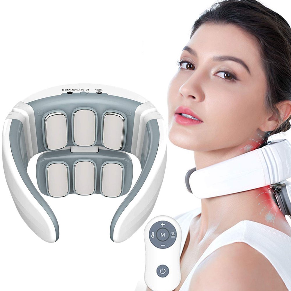 0 Outdoor Neck Massager - Intelligent Portable Electric Neck Massager, Neck Relax for Pain Relief with 8 Modes and 9 Massage Levels, Tens Pulse Massage, Ergonomic Design, Best Wearing Comfort