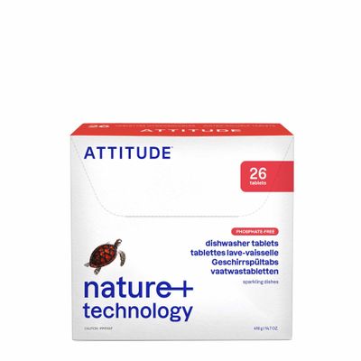 ATTITUDE Dishwasher Pods, Plant-Based & Vegan, Phosphate-Free Detergent Tablets, Naturally Derived, Unscented, 26 Count