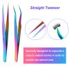 2 Pieces Straight and Curved Tip Tweezers Eyelash Extension Tweezers, Stainless Steel False Lash Application Tools (Iridescence) view 4