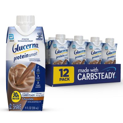 Glucerna Protein Smart Nutritional Shake, Diabetic Protein Drink, Blood Sugar Management, 30g Protein, 150 Calories, Chocolate, 11-fl-oz Carton, 12 Count
