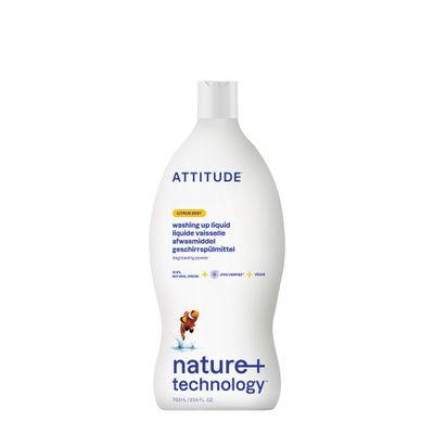 ATTITUDE Washing Up Liquid, EWG Verified, Plant-Based & Vegan Dish Soap, Naturally Derived, Citrus Zest Scent, 700 mL