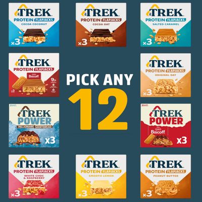 Trek Flapjack Selection Pick Any 6 or 12 Multipack from 9 Flavours (36 Bars)
