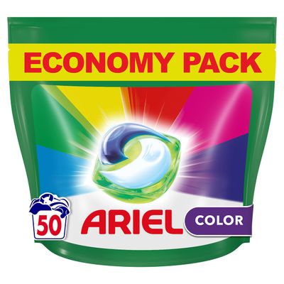 Ariel All-in-1 Pods Laundry Capsules, 50 Washes, Colour, Effective Even in Cold, Colour Protection