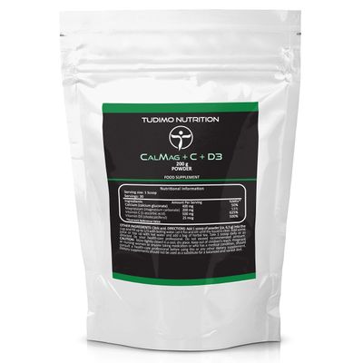 Calcium Magnesium Vitamin D Vitamin C Powder - Instant Pure Powder for Fizzy Drink 200g | Scoop Included | 400mg of Cal Gluconate, 200mg of Mag Carbonate, 500mg of VIT C and 25mcg of VIT D3
