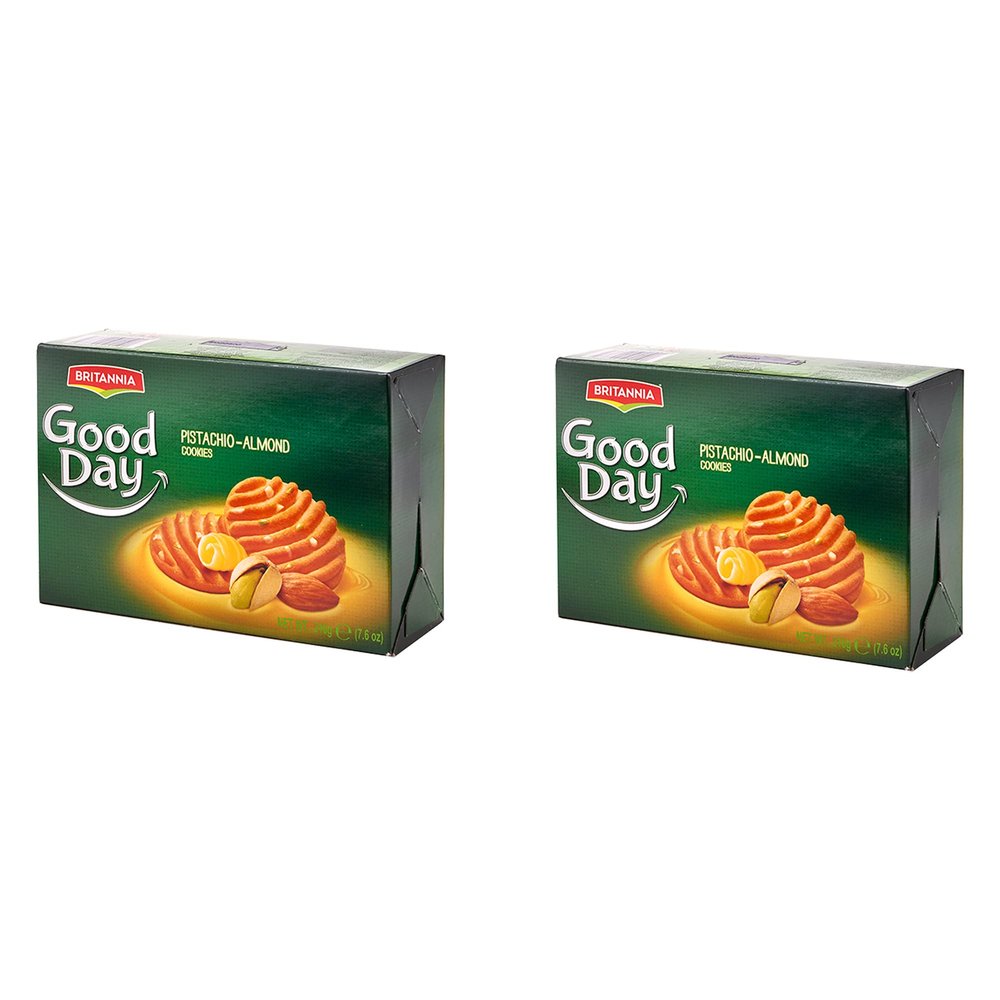 Britannia Good day Biscuits and Cookies 216g (Pack of 2)  Pista and Badam Cookies  Highly Nutritive  Tasty and Healthy - Delicious Cracker Biscuits Cookies Tea Time Snacks for Kids & Family