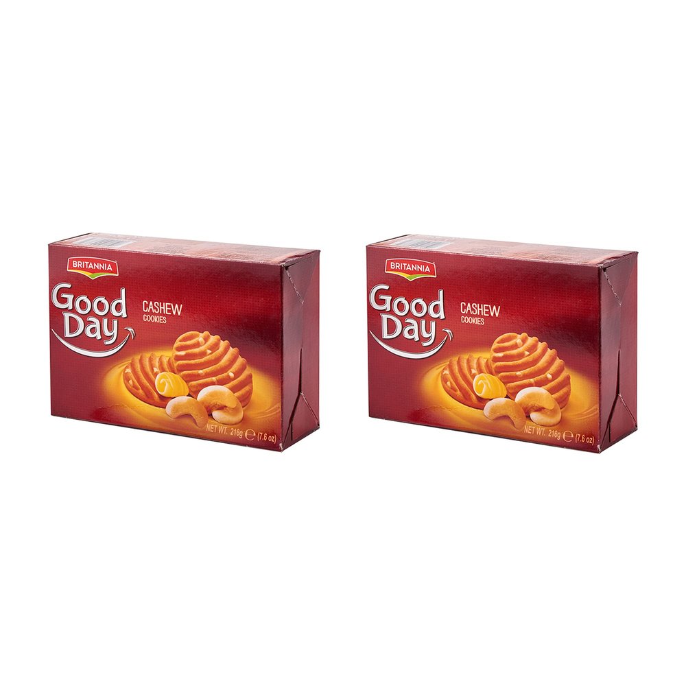 Britannia Good day Biscuits and Cookies 216g (Pack of 2)  Cashew Nuts - Highly Nutritive  Tasty and Healthy - Delicious Cracker Biscuits Cookies Tea Time Snacks for Kids & Family