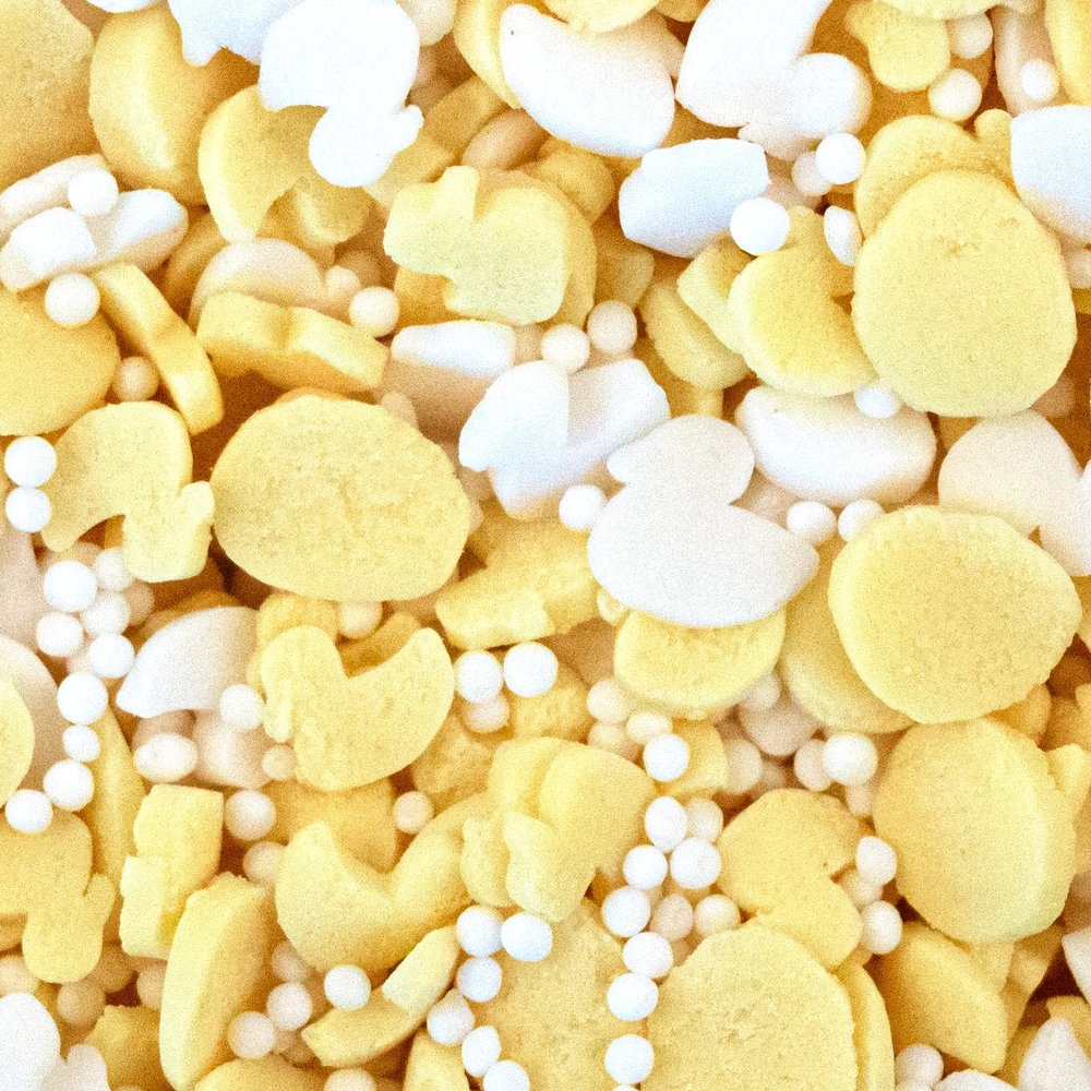 BakeArt | Easter Sprinkles | White & Yellow | Edible Cake Decorations |Mix of Yellow Ducks & Eggs, White Ducks & 100s & 1000s | Quacker Sprinkles | 1kg BA104147