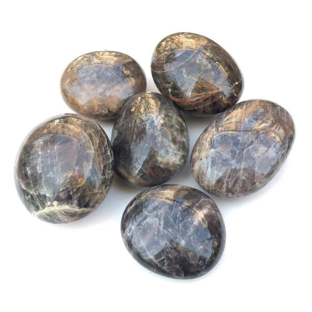 NUJA Natural black moonstone palm stones quartz mineral crystals massage healing gemstones for fine gift (Color : 1pcs, Size : 40 60mm)