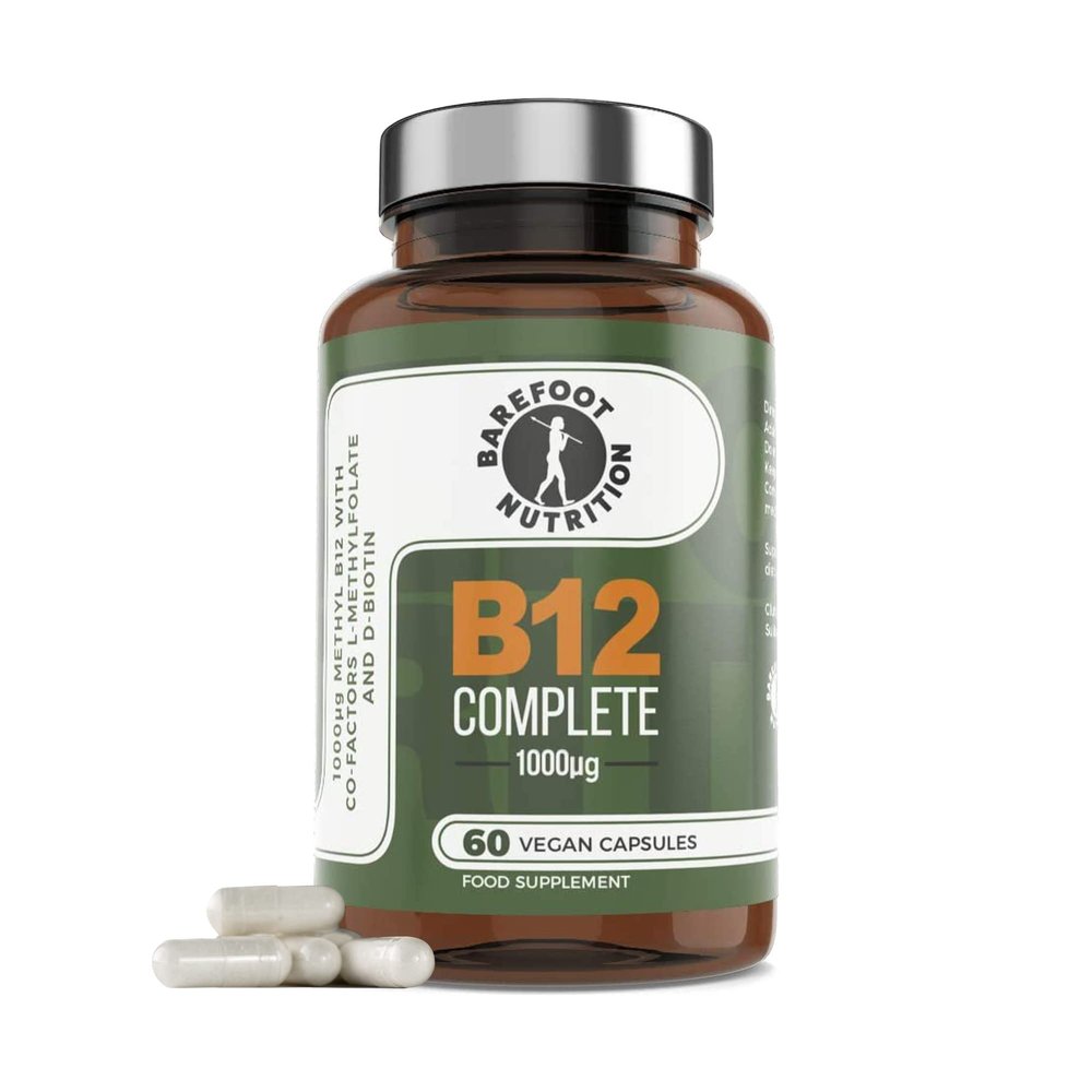 Barefoot Nutrition - B12 Complete, High Strength Supplement, Methylated B 12 (1000g) - with Cofactors Methyl folate (400g) & D-Biotin (400g) - 60 x 1 A Day Vegan-Friendly Capsules
