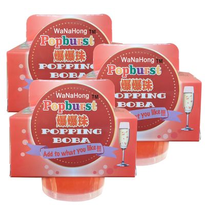 WaNaHong Popping Boba Fruit Flavour Bursting Bubbles (Blueberry, Peach, Strawberry, Grape, Pineapple, Lychee, Passion Fruit) (Strawberry (Pack of 3))