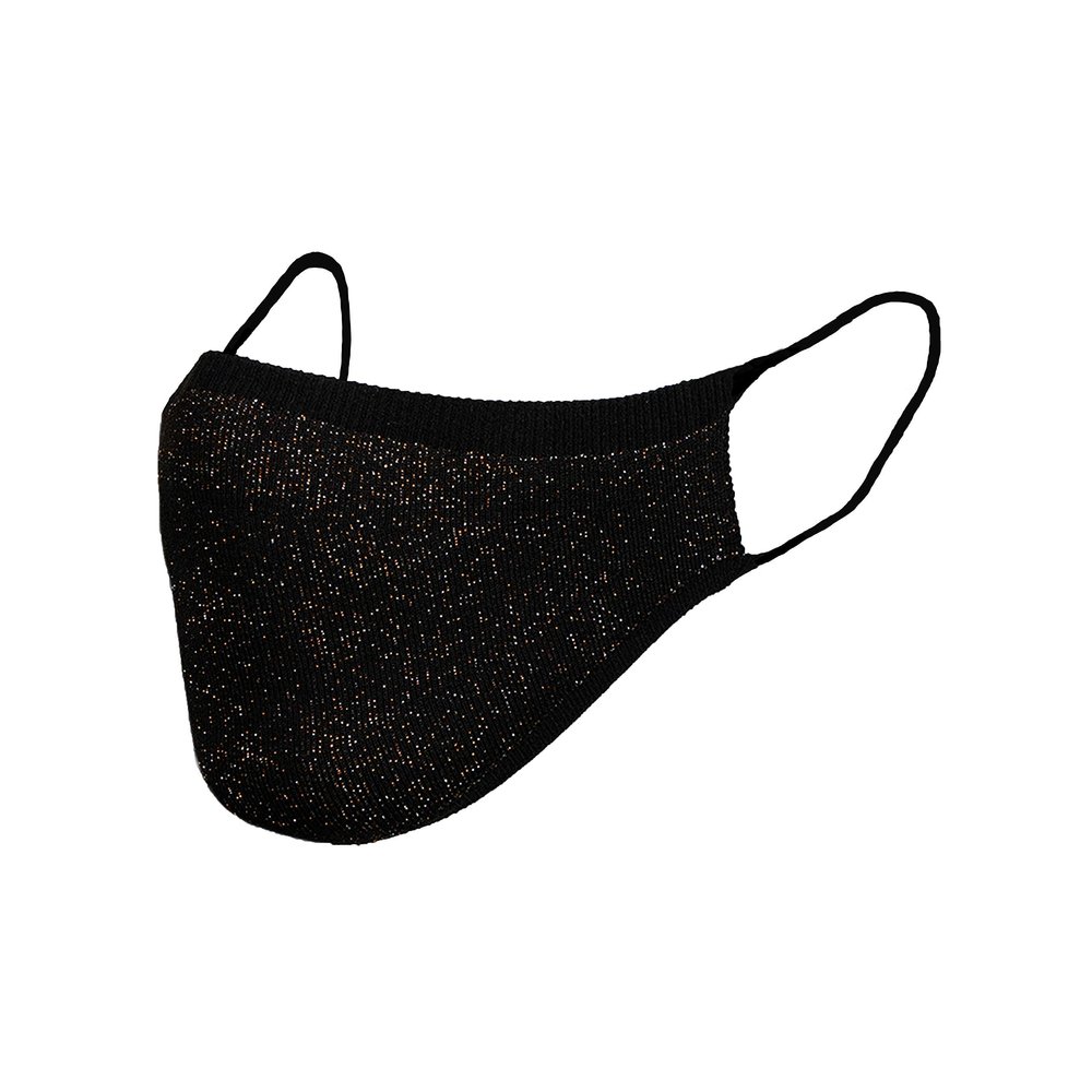 Sugar Reef Protective mask in antibacterial fabric - BLACK WITH GOLD GLITTER - fashion accessory - elastic and comfortable - washable and reusable - unisex