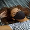 Sugar Reef Protective mask in antibacterial fabric - BLACK WITH GOLD GLITTER - fashion accessory - elastic and comfortable - washable and reusable - unisex view 4