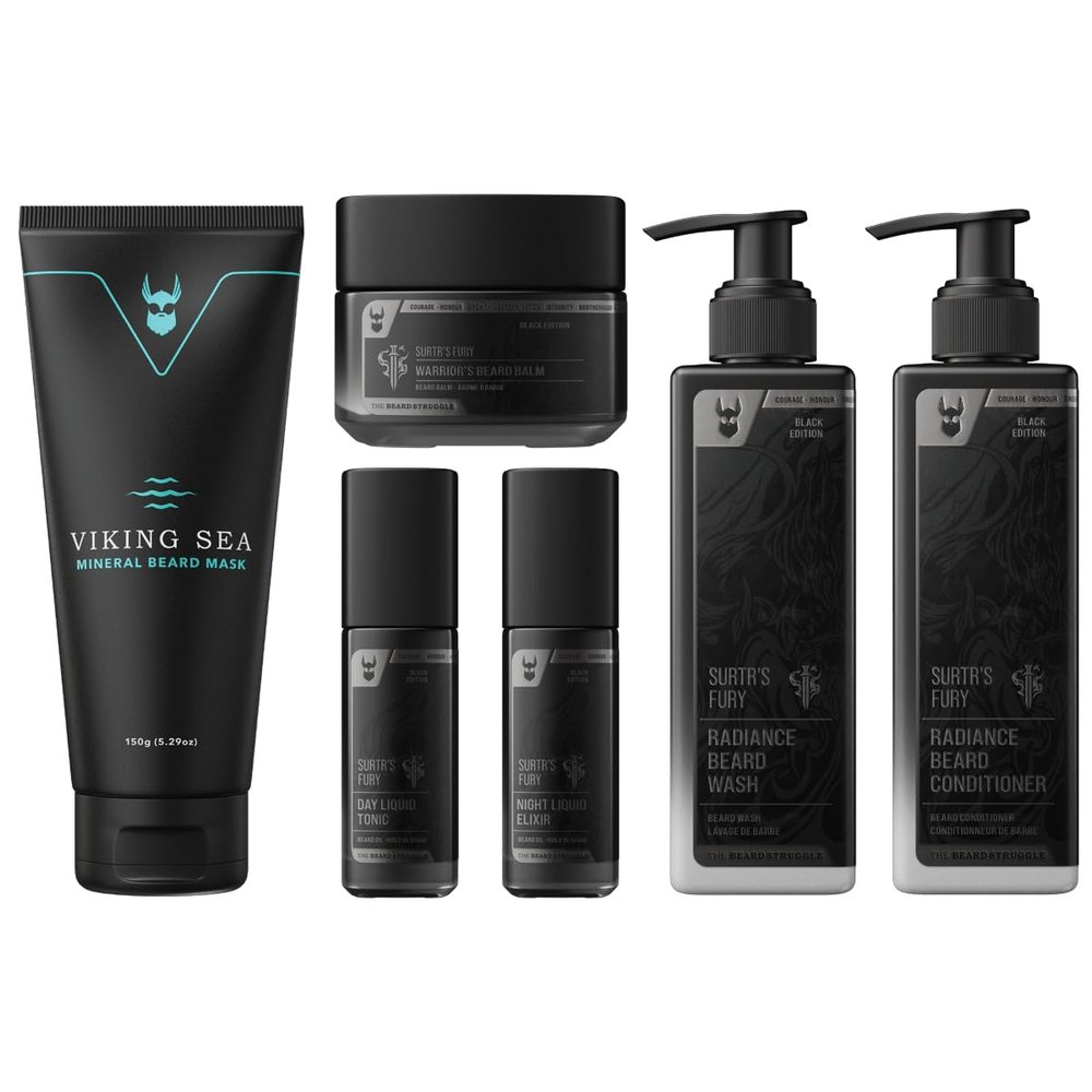 The Complete Beard Growth Kit by Beard Struggle - Mens Grooming Kit with Balm, Mask, Conditioner, Wash & Oils - Surtr's Fury, Platinum Collection