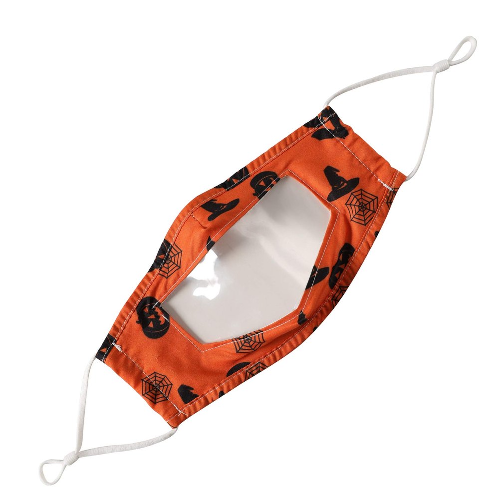 Komonee Kids Transparent See Through Cotton Washable Reusable Orange Halloween Childrens Face Mask Dustproof Cloth Clear Mouth Cover Covering For Boys Girls (Pack of 3)