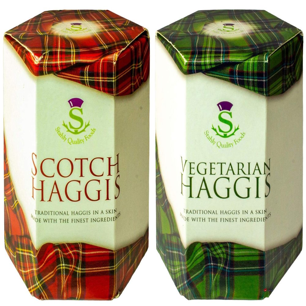2 Pack Scottish Haggis and Vegetarian Haggis in a Tin - Tinned Scottish Food Gifts Scotland's National Dish