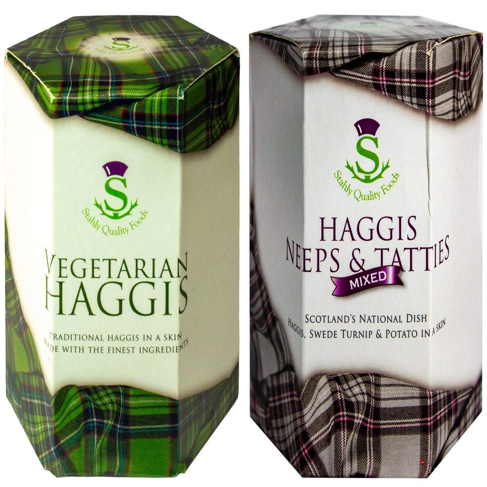 2 Pack Scottish Vegetarian Haggis and Neeps & Tatties Haggis Mix in a Tin - Tinned Scottish Food Gifts Scotland's National Dish