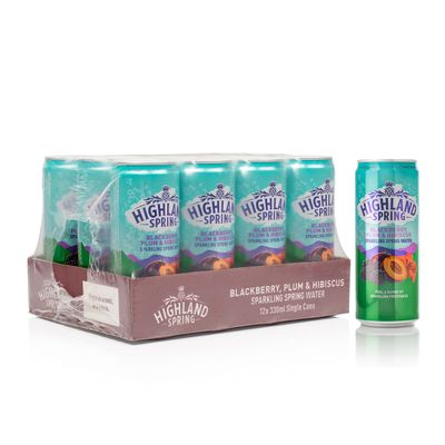 Highland Spring - Flavoured Sparkling Water - Blackberry, Plum & Hibiscus - 12x330ml Cans