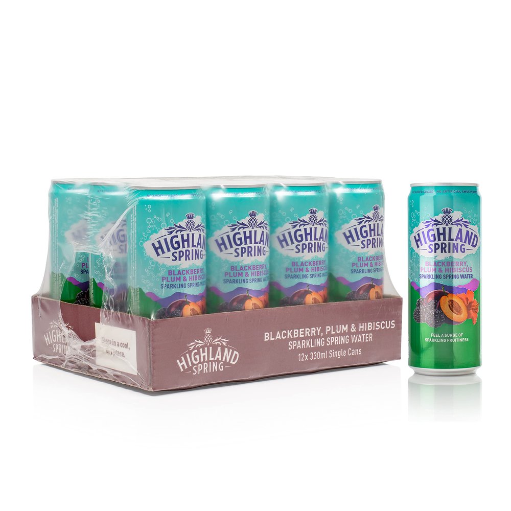 Highland Spring - Flavoured Sparkling Water - Blackberry, Plum & Hibiscus - 12x330ml Cans