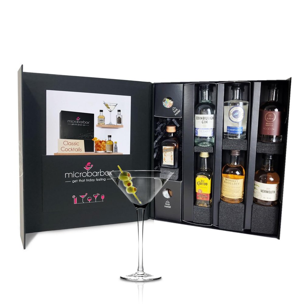 MicroBarBox Classic Cocktail Gift Set in a Premium Luxury Gift Box | Features: Old Fashioned, Chambord Daiquiri, Gin Martini, Bramble, Vodka Martini