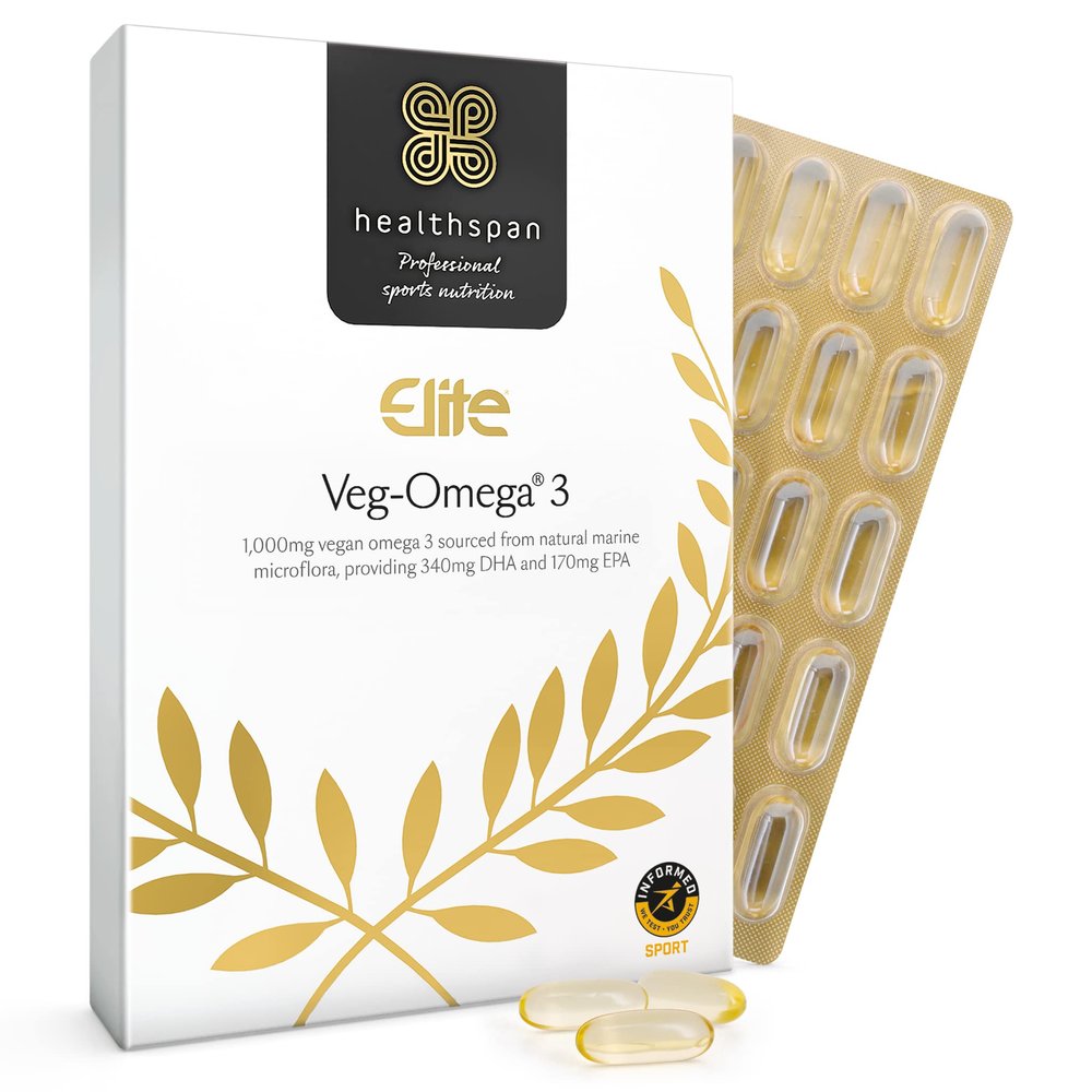 Healthspan Elite Veg-Omega 3 1,000mg (2 Months Supply) | Support Your Brain, Eye & Heart Health | Sustainably Sourced | All Blacks Official Partner | Informed Sport Accredited | Vegan