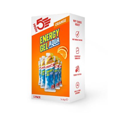 HIGH5 Energy Gels Aqua - Quick Release Sports Gels to Power Muscles for Peak Performance - Natural Fruit Juice & Caffeine-Free - Fast Energy Boost for Running, Cycling, Endurance (Orange, 5 x 66g)