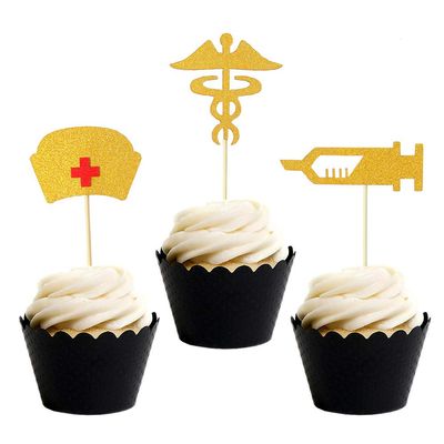 Topfunyy Nurse Graduation Cupcake Toppers Gold Glitter Cake Toppers Food Picks for Nursing Graduation Medical Rn ThemedNursing Grad Party Decorations