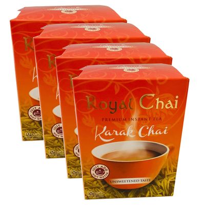 Royal Chai Premium Instant Karak Tea - Unsweetened, Natural, 180g (Pack of 4)