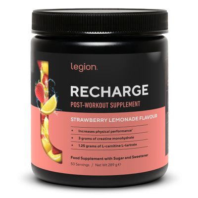 LEGION Recharge Post Workout Drink - Micronized Creatine Monohydrate Natural Post Workout Recovery Drink - Muscle Builder Post Workout Supplements (Strawberry Lemonade, 50 Servings)