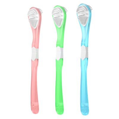 3-Color 3 Pack Adult Tongue Scraper and Tongue Cleaning Brush Double-Sided Soft Tongue Coating Brush, Portable Food-Grade Oral Massage Brush