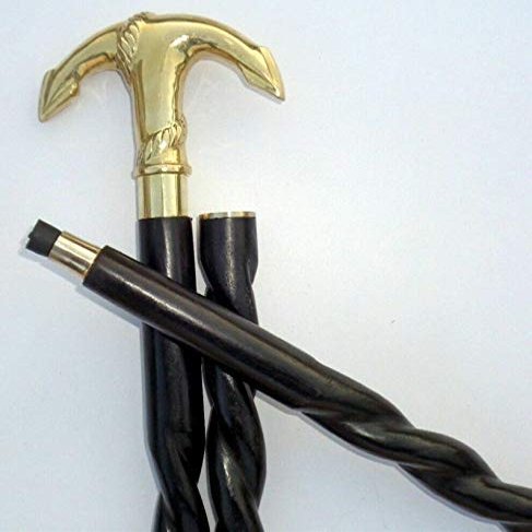 Brass Anchor Handle Walking Cane - Nautical Collectible Trendy Look Brass Ship Anchor Handle Black Spiral Wooden Walking Stick