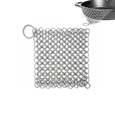 TOOLSSIDE Cast Iron Scrubber - 4" Cast Iron Cleaner Chainmail Scrubber - 316L Stainless Steel Scrubber for Cast Iron, Stainless Steel, Hard Anodized Cookware