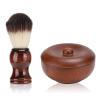Agatige Hair Shaving Brush & Bowl Set, Wooden Shaving Soap Bowl Shaving Mug with Lid Beard Mens Shaving Kit Cream Brush Tool for Men Wet Close Shave view 1