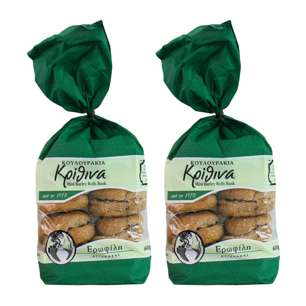 Erofili Mini Barley Rolls Rusks from Crete Pack of 2 x 600g (1.2kg Total) | Authentic Cretan Dakos Rusks for Salads & Snacks | Traditional Family Recipe