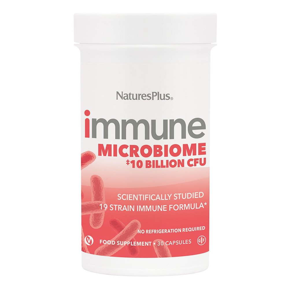 NaturesPlus Immune Microbiome 10 Billion CFU - Immune Support Probiotic Supplement -19 Strains, Prebiotics and Vitamin D3 - Vegan, Gluten Free - 30 Capsules