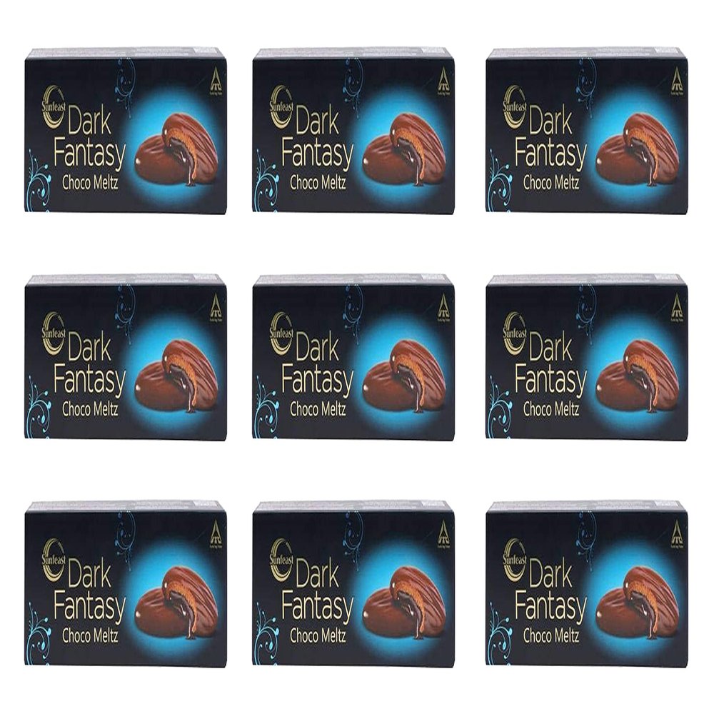 Dark Fantasy Choco Meltz 75g (Pack of 9) Crisp Choco Cookie in the Centre - Triple-Layer Chocolatey Delight Chocolate Coating on Outside