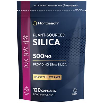 Silica Supplement 500mg | High Strength Silica from Horsetail Extract | 120 Powder Capsules | Vegan | 4 Month Supply | by Horbaach
