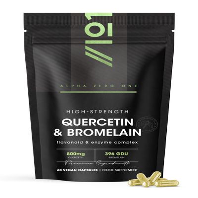 Plant-Based Quercetin 800mg & Bromelain 396 GDU with BioPerine - 60 Vegan Capsules  Made from Sophora Japonica Extract (Quercetin) & Pineapple (Bromelain) by Alpha01