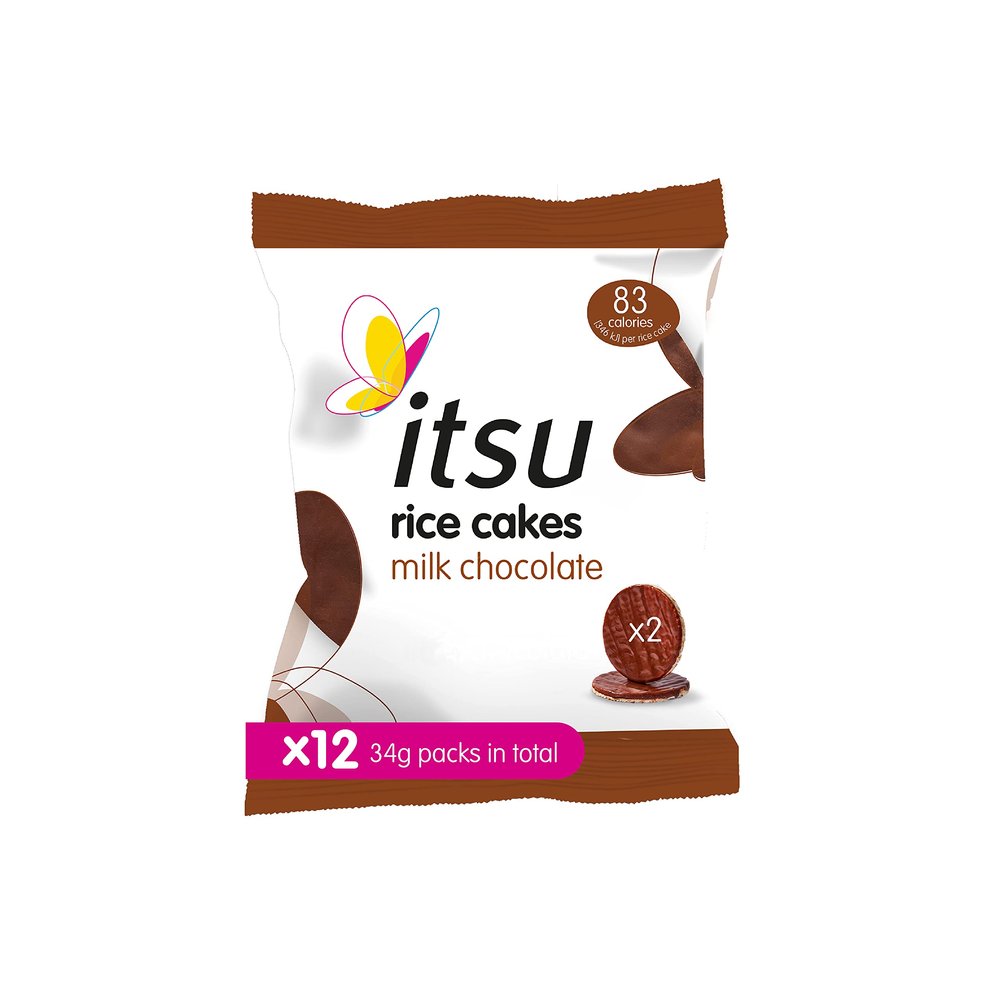 Itsu Milk Chocolate Rice Cakes Healthy Snack, 34 g, Pack of 12