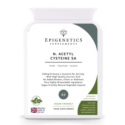 N-Acetyl Cysteine SA | High Strength NAC 550mg & Natural Succinic Acid Antioxidant | 60 Vegan Friendly Capsules UK Made | Long 2 Month Supply