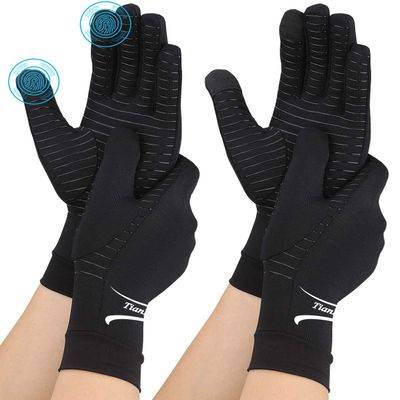 2 Pairs Copper Arthritis Gloves with Touch Screen, Full Finger Compression Gloves for Men Women Relieve Hand Pain Swelling and Carpal Tunnel, Support Wrist and Hand Joint (Black, Small (2 Pairs)),