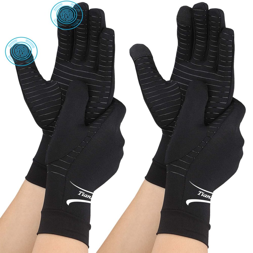 2 Pairs Copper Arthritis Gloves with Touch Screen, Full Finger Compression Gloves for Men Women Relieve Hand Pain Swelling and Carpal Tunnel, Support Wrist and Hand Joint (Black, Small (2 Pairs)),